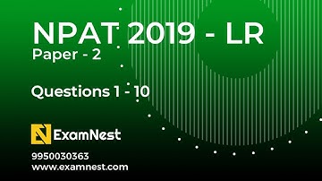 NPAT 2019 | Paper 2 | Reasoning Questions 1 to 10 | Previous Year Paper | NPAT Original | IPMAT