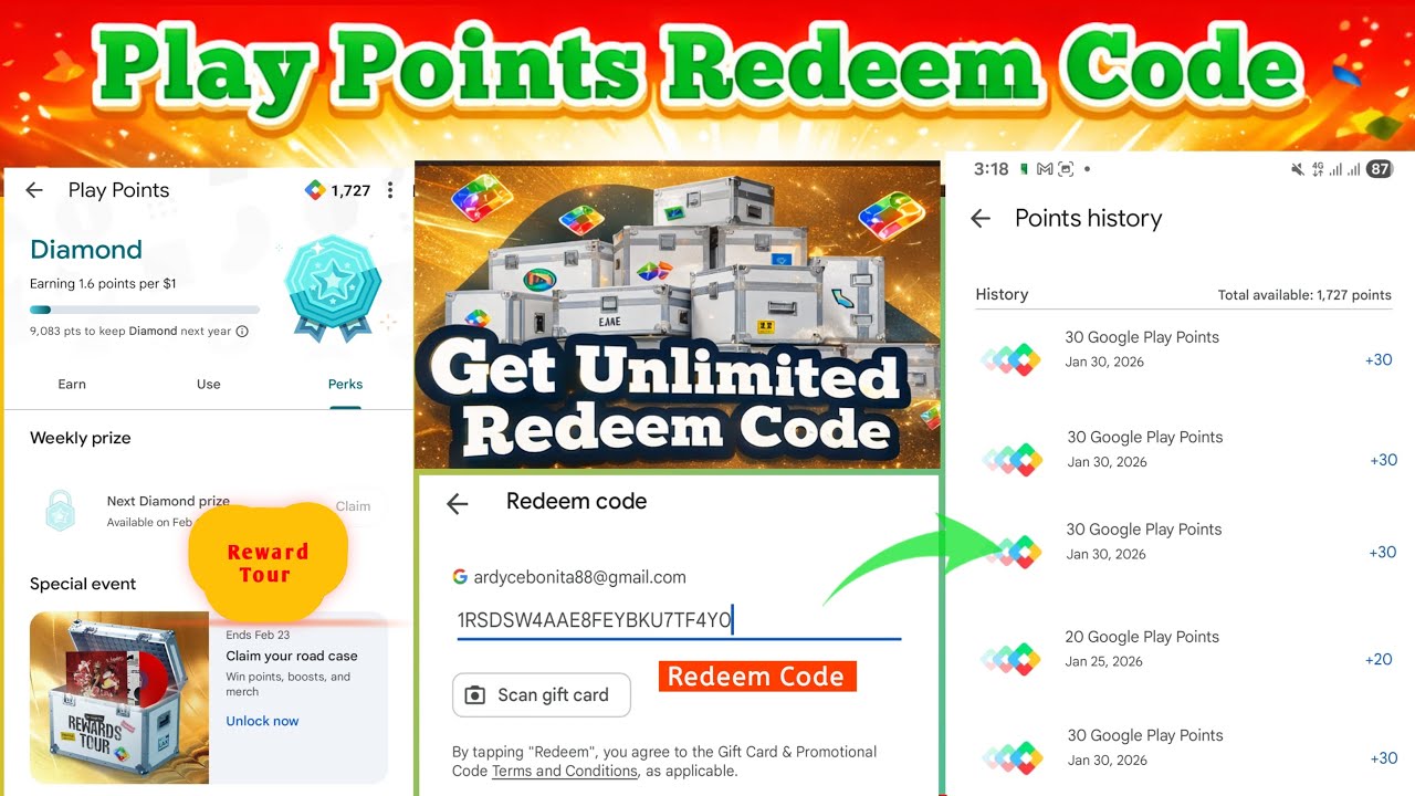 How To Get Free Google Play Points Redeem Code Google Play Rewards Tour ...