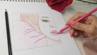 تعليم رسم | كيف ترسم نصف بورترية لفتاه دمج اقلام الرصاص والخشب