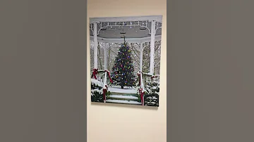 (SEE VIDEO) CHRISTMAS TREE IN GAZEBO LED CHRISTMAS PRINT ON CANVAS 17" BY 13.75"