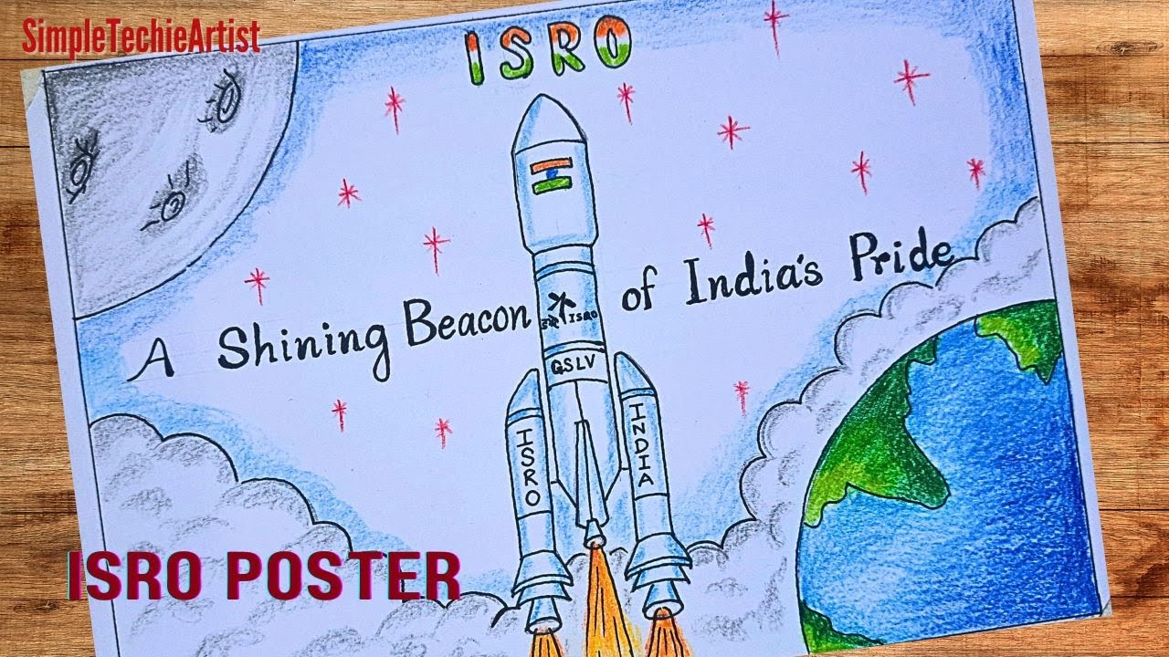 National Space Day drawing / How to draw ISRO Day poster / National Space Day poster drawing easily