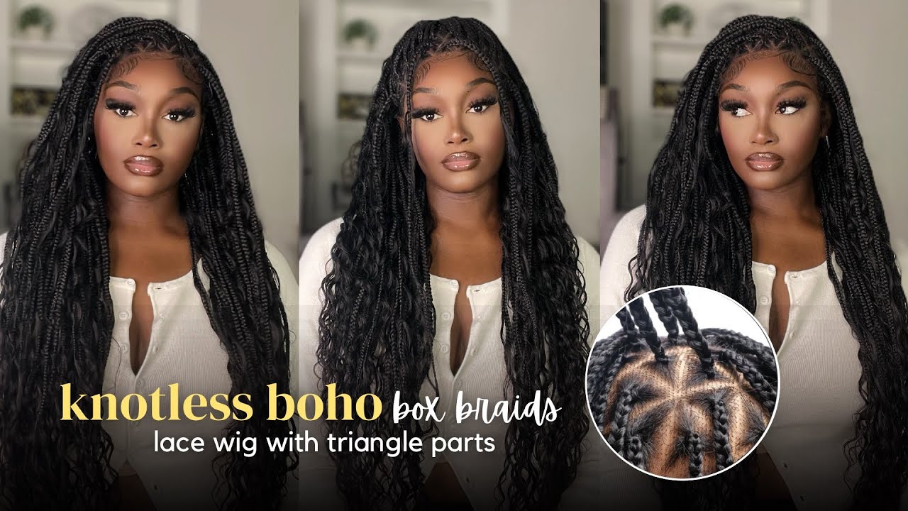 Knotless Triangle Box Braid Wig Full Lace Synthetic Boho Braided Wig Boho Box Braids Wig - Natural Curly Braided Wig for Women main image 3