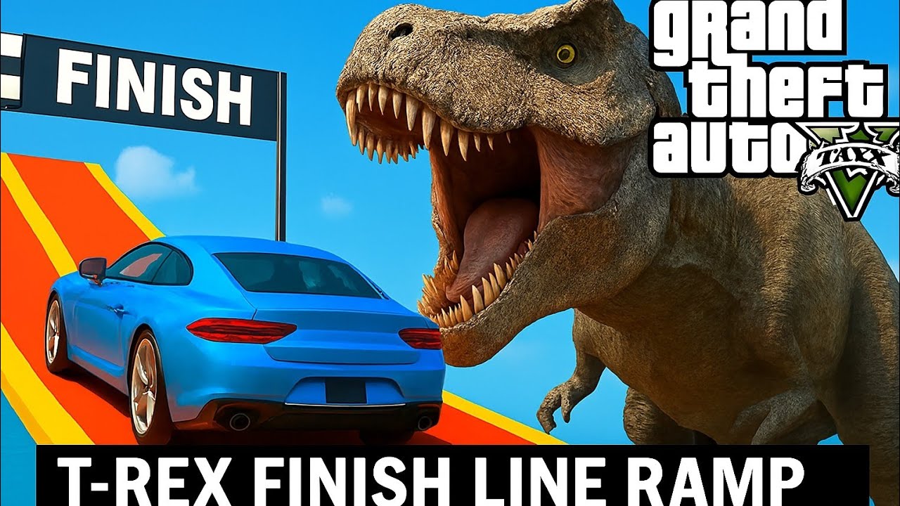 T-REX FINISH LINE RAMP in GTA 5! 🦖🚗 | Impossible Hard Parkuor Race GTA V | 
