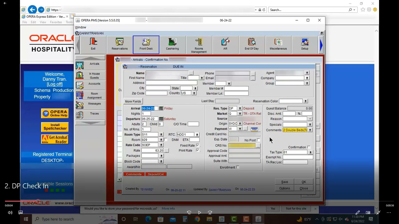 Opera Oracle: DP Check In