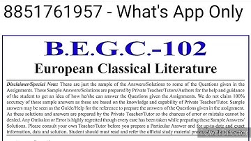 BEGC 102 Solved Assignment 2022-23 | BEGC 102 Solved Assignment 2022-23 PDF | BEGC 103 ENGLISH BAG