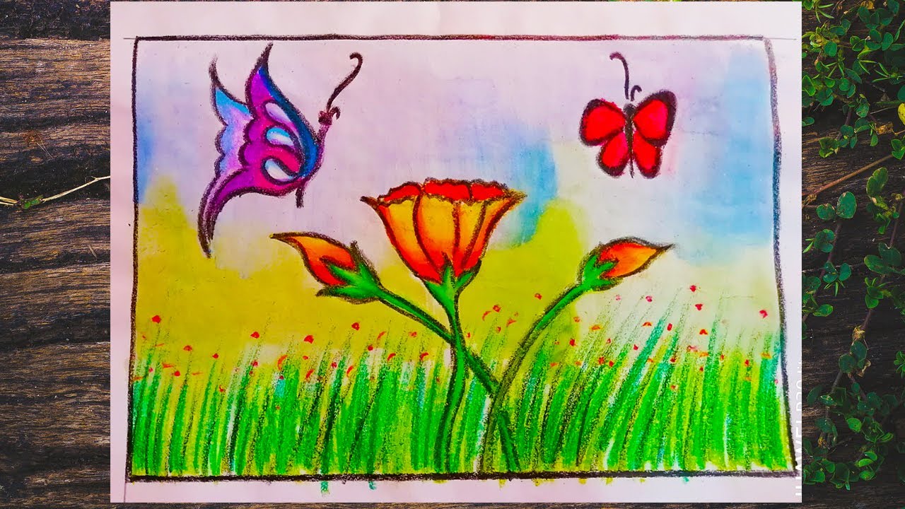 How to draw flowers with Oil Pastels draw flowers step by step with pencil for beginners YouTube
