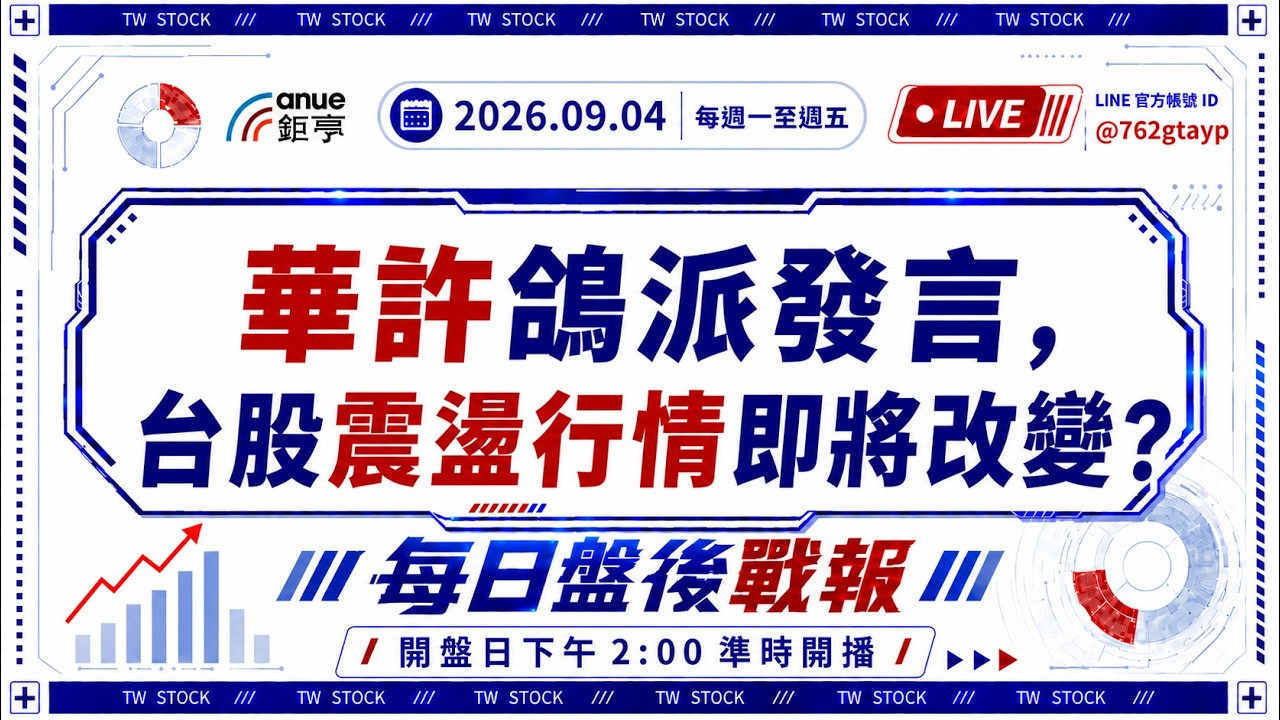 華許鴿派發言，台股震盪行情即將改變？｜盤後戰報｜鉅亨贏指標 縮圖