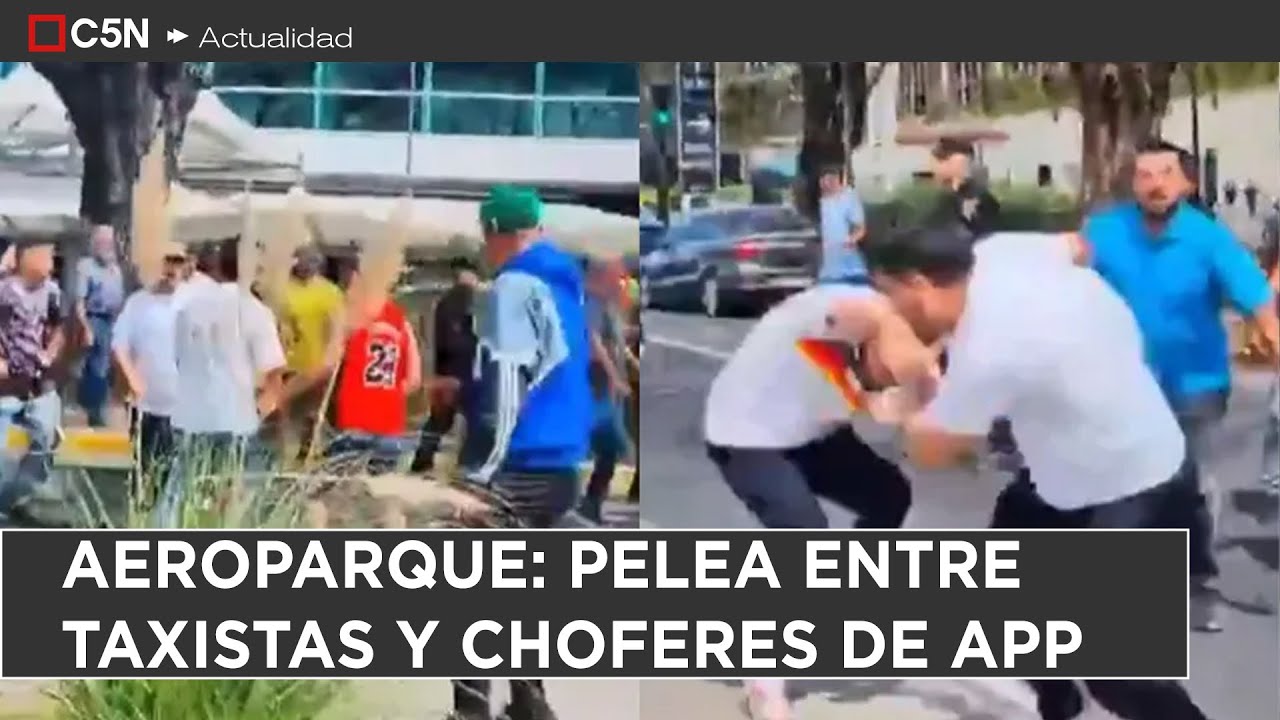 BATALLA CAMPAL entre TAXISTAS y CHOFERES de APLICACIÓN en AEROPARQUE
