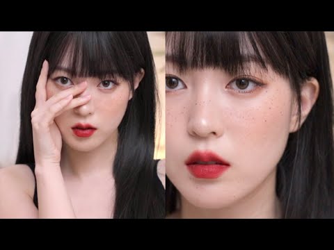 <strong>흑발</strong>+레드립...💋💄 (ft.주근깨 메이크업) RED LIP POINT MAKEUP | CHES 체스