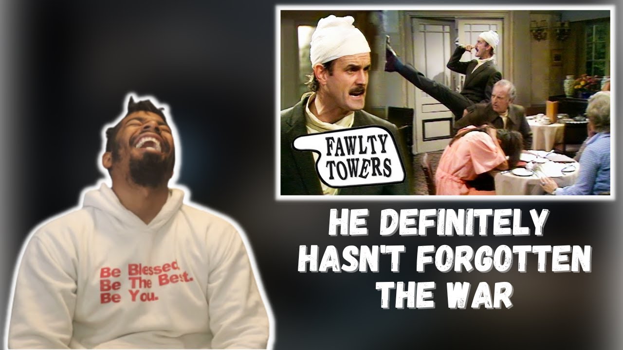 AMERICAN REACTS TO Fawlty Towers - Don't Mention the War! | BBC Comedy