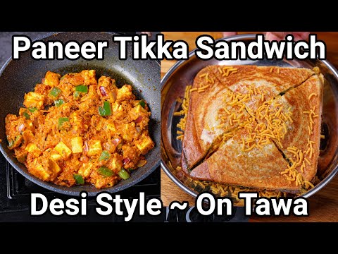 Paneer Tikka Sandwich Recipe - Desi Street Style on Tawa | Paneer Tikka Toast Sandwich with Sev | Hebbar | Hebbars Kitchen