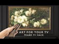 Framed tv art screensaver 4k  vintage still life white floral wallpaper background  no sound