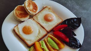 Delicious breakfast: Egg toast and chocolate mini sandwiches