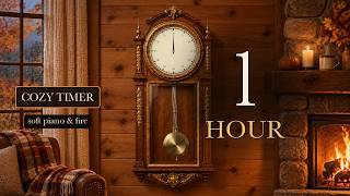 1 Hour Timer 🔥 Cozy Fireplace Clock with Soft Piano, Ticking & Rain | Autumn Study Timer screenshot 5