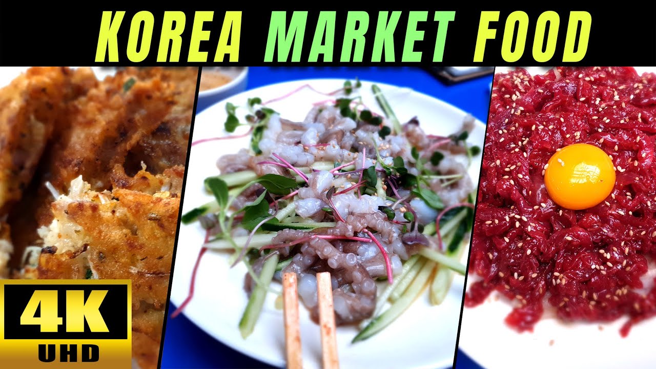 Live octopus, Jeon, Yukhoe / Market Food Tour - Gwangjang Market - Seoul Korea 4K