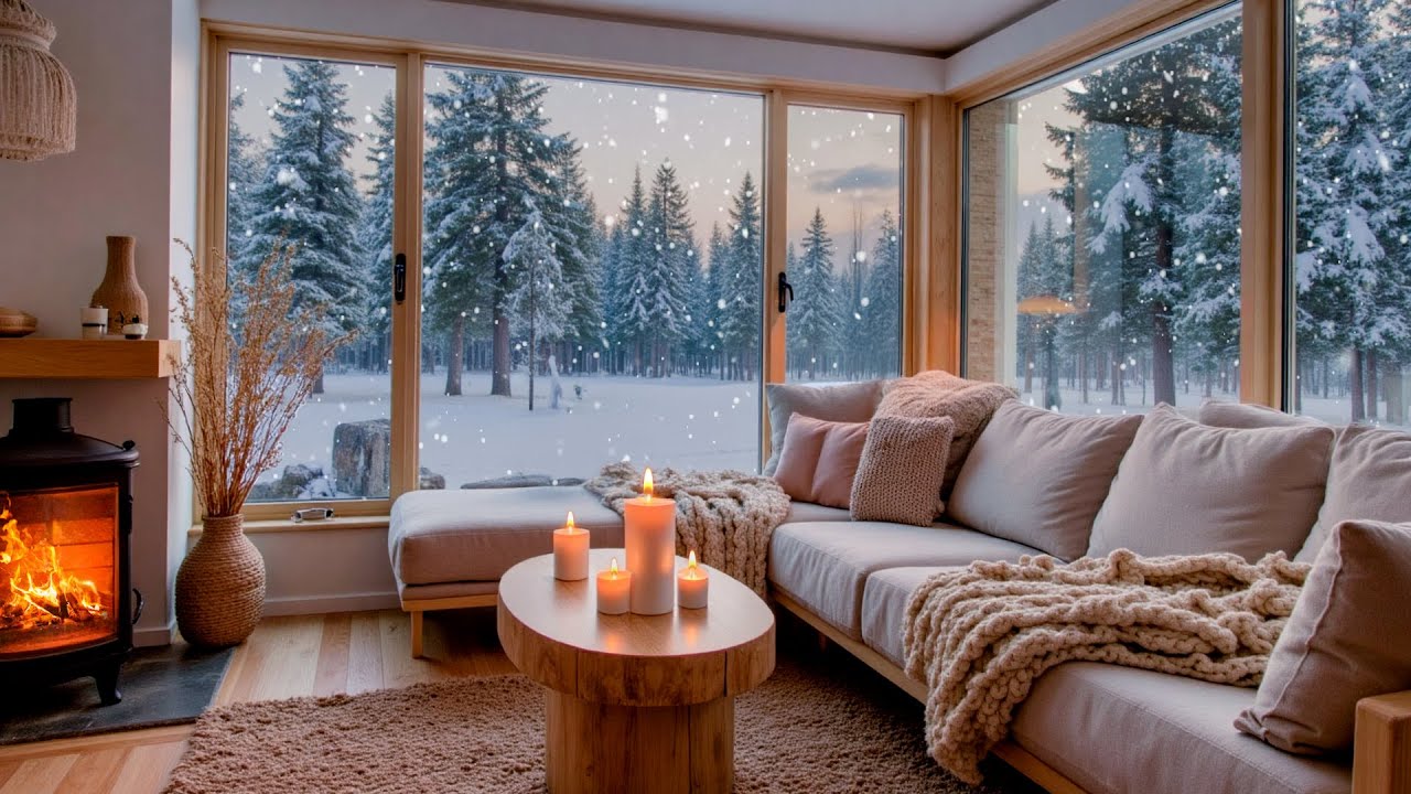 Peaceful Winter Lake Cabin Night 🎹❄️ | Soft Piano Music, Fireplace Ambience & Deep Relaxation