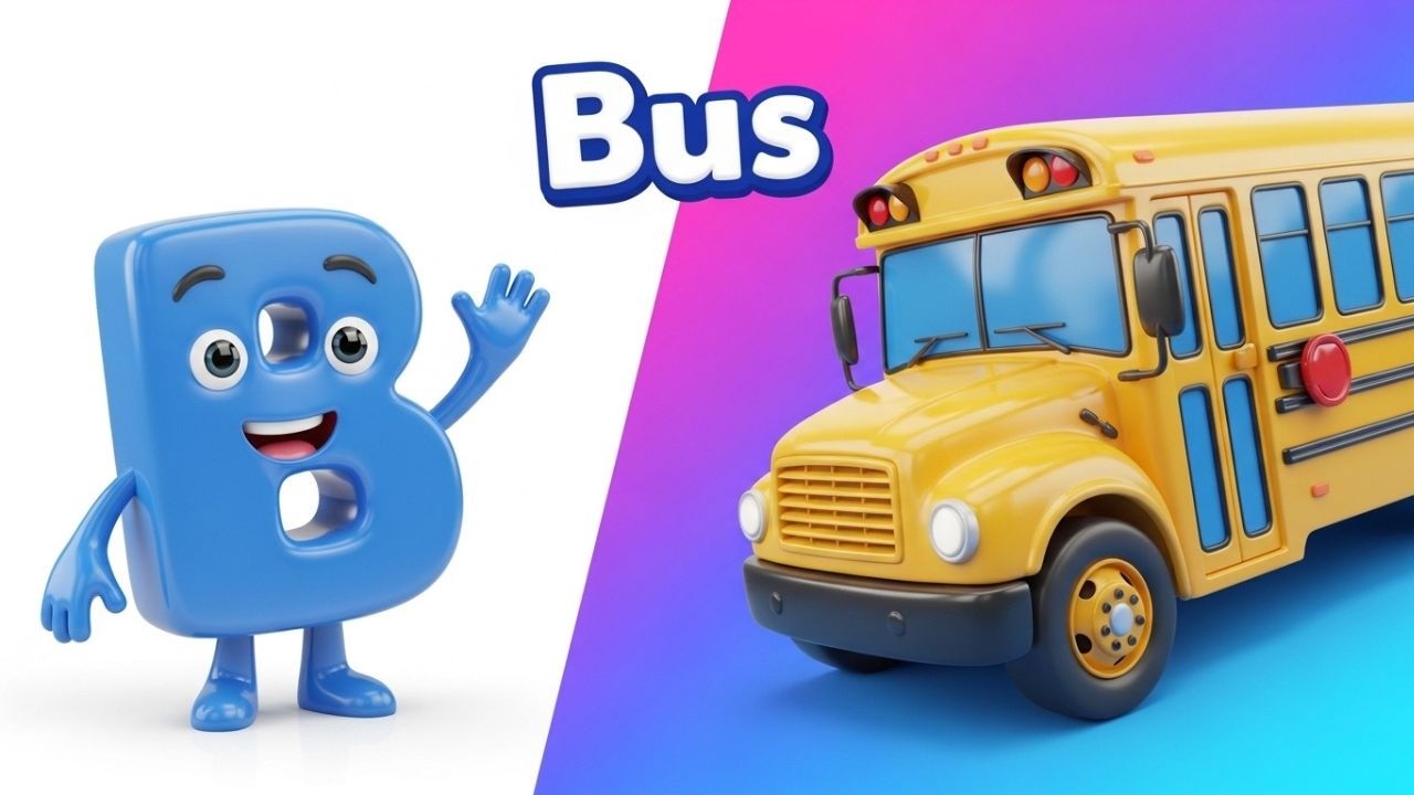 Sndp Bus Phonics Song 2 with TWO Words in 3D - b For bus - ABC Alphabet Songs ...