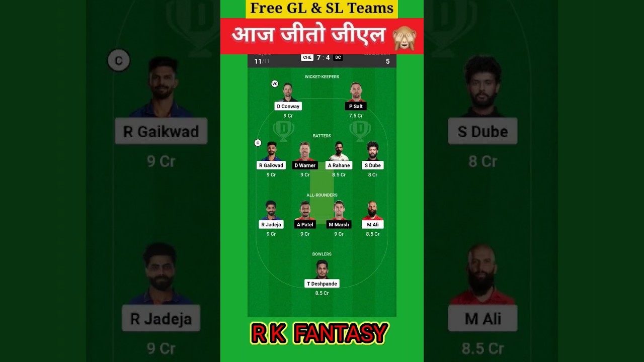 CHE vs DC IPL Dream11 Team | DC vs CHE Dream11 Final Team | 