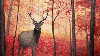 Original Acrylic Painting of a Reindeer in Autumn with Molding Paste Texture  – SuzanQwqArt