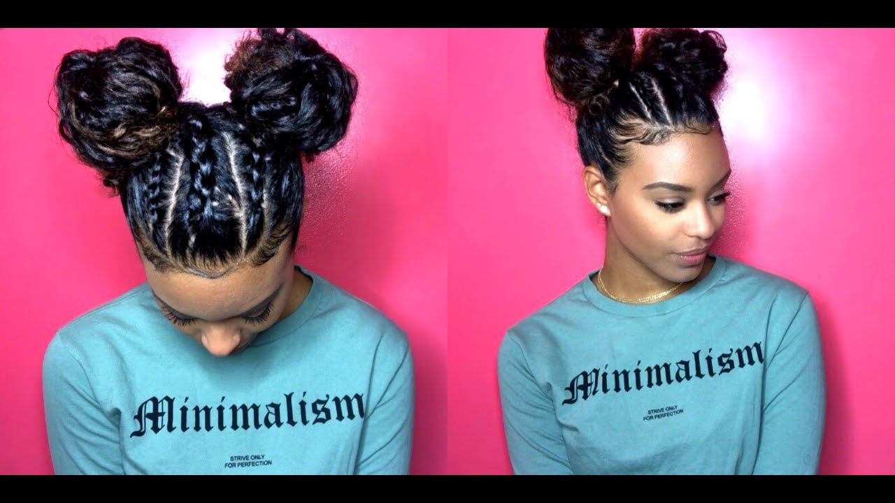 ChellisCurls | Space Buns with Braids - YouTube