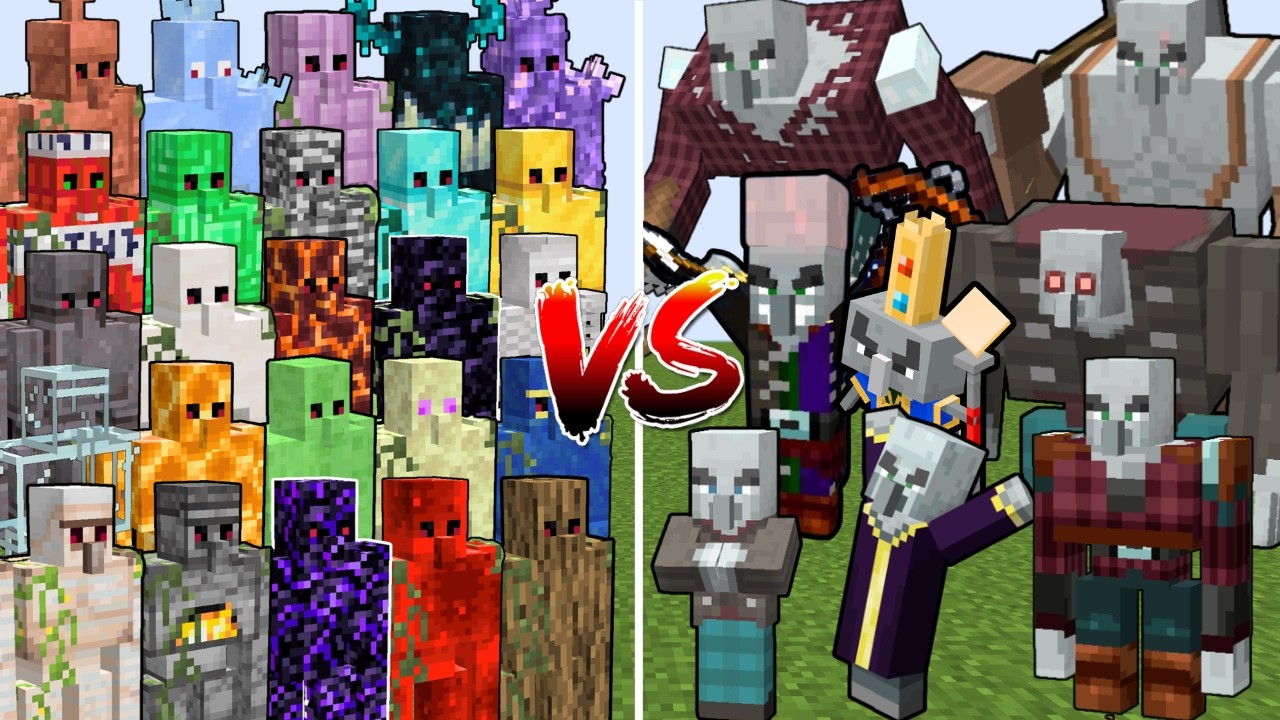 EXTRA GOLEM ARMY vs ALL ILLAGERS - Minecraft Mob Battle - YouTube
