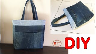 DIY LARGE DENIM TOTE BAG FROM OLD JEAN | TOTE BAG SEWING TUTORIAL