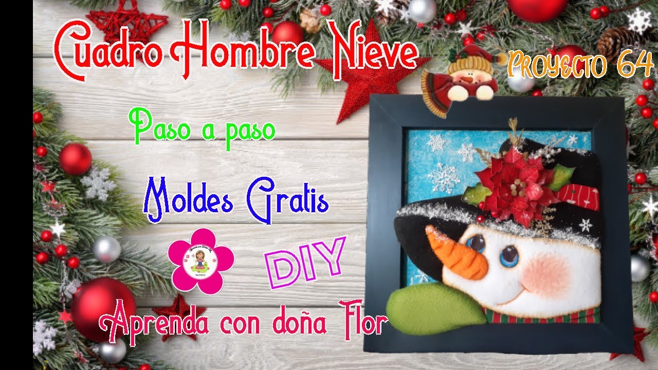 Cuadro Hombre Nieve, DIY paso a paso más moldes gratis, #manualidadesdenavidad , #diy