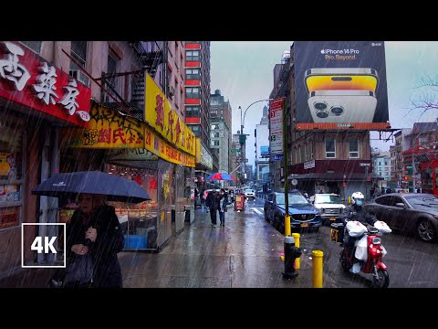 New York, الولايات المتحدة | جولة مشي تحت المطر 4K | 7 فبراير 2023