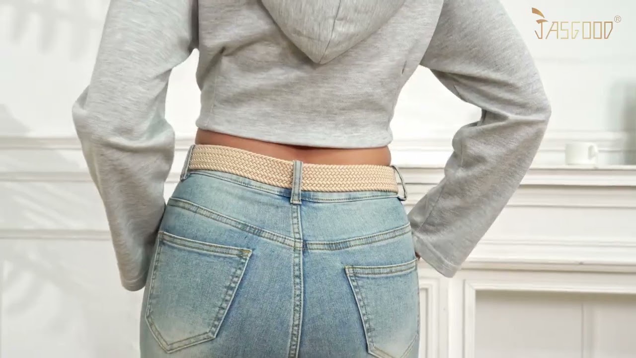 JASGOOD Women Men Braided Woven Elastic Stretch Belt Golf Canvas Casual Belt for Jeans Pants