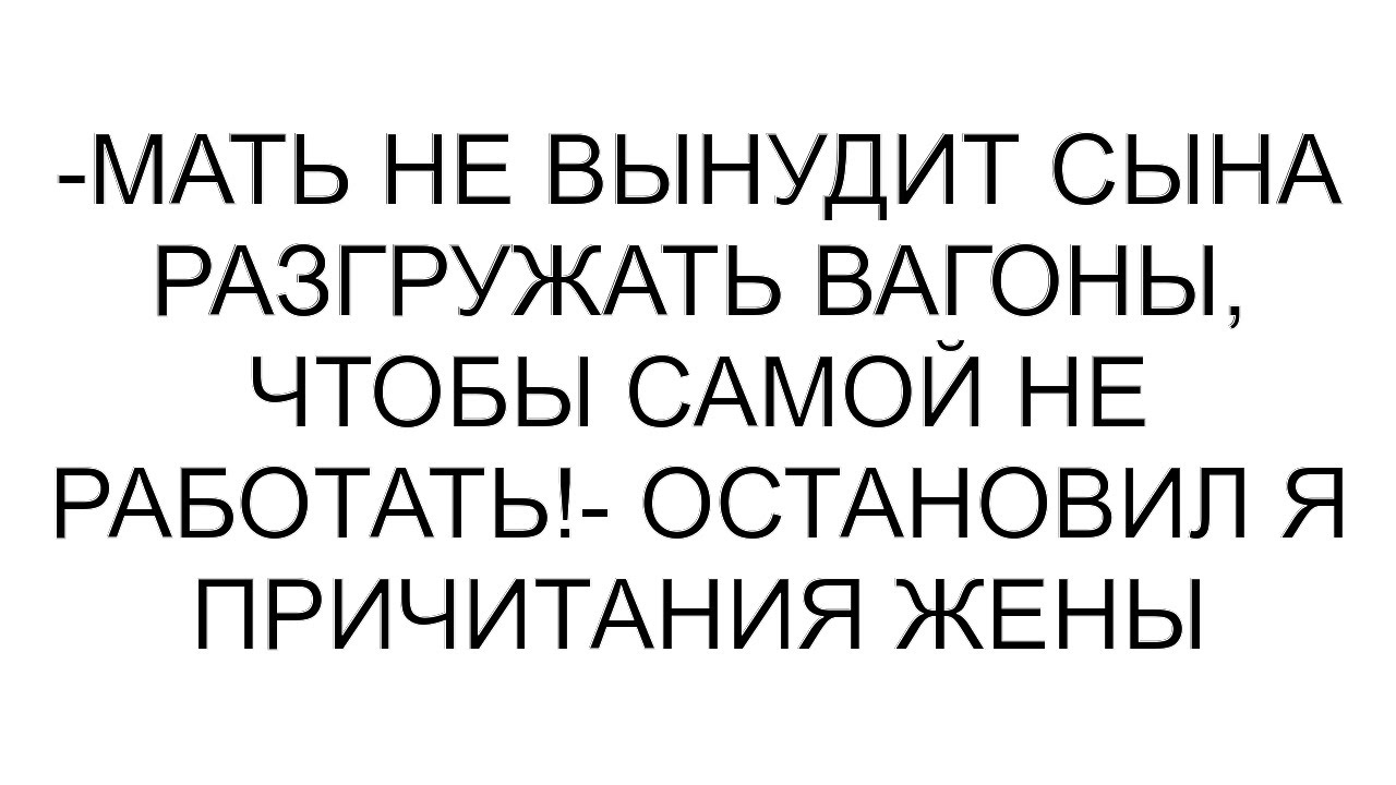 -Мать не вынудит сына разгружать вагоны, чтобы самой не работать!- остановил я причитания жены