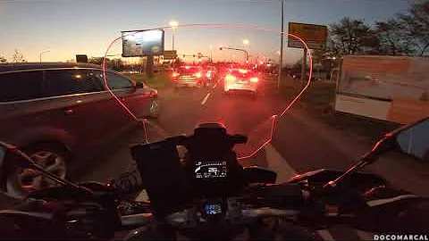 Yamaha Tracer 900 GT on German Autobahn at dusk