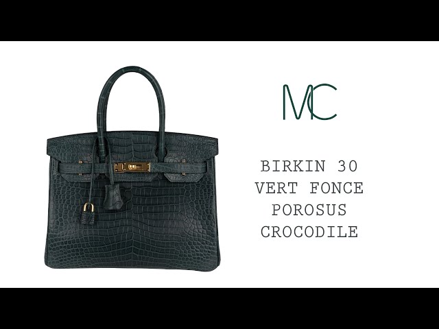 Hermes Birkin 30 Vert Fonce Matte Porosus Crocodile Gold Hardware