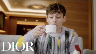 Tom Daley knits and drinks tea before the Dior Men's Fall 2022 show