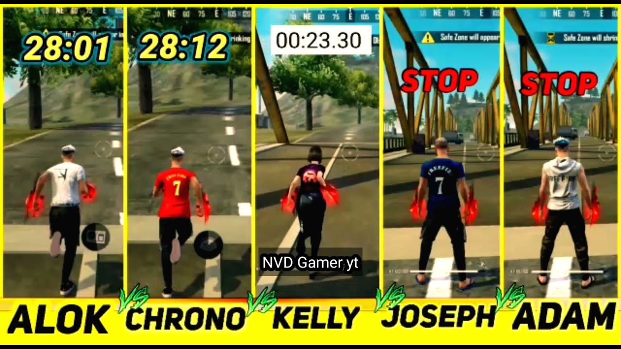 ALOK vs CHRONO vs KELLY vs JOSEPH vs ADAM speed test must watch # free fire