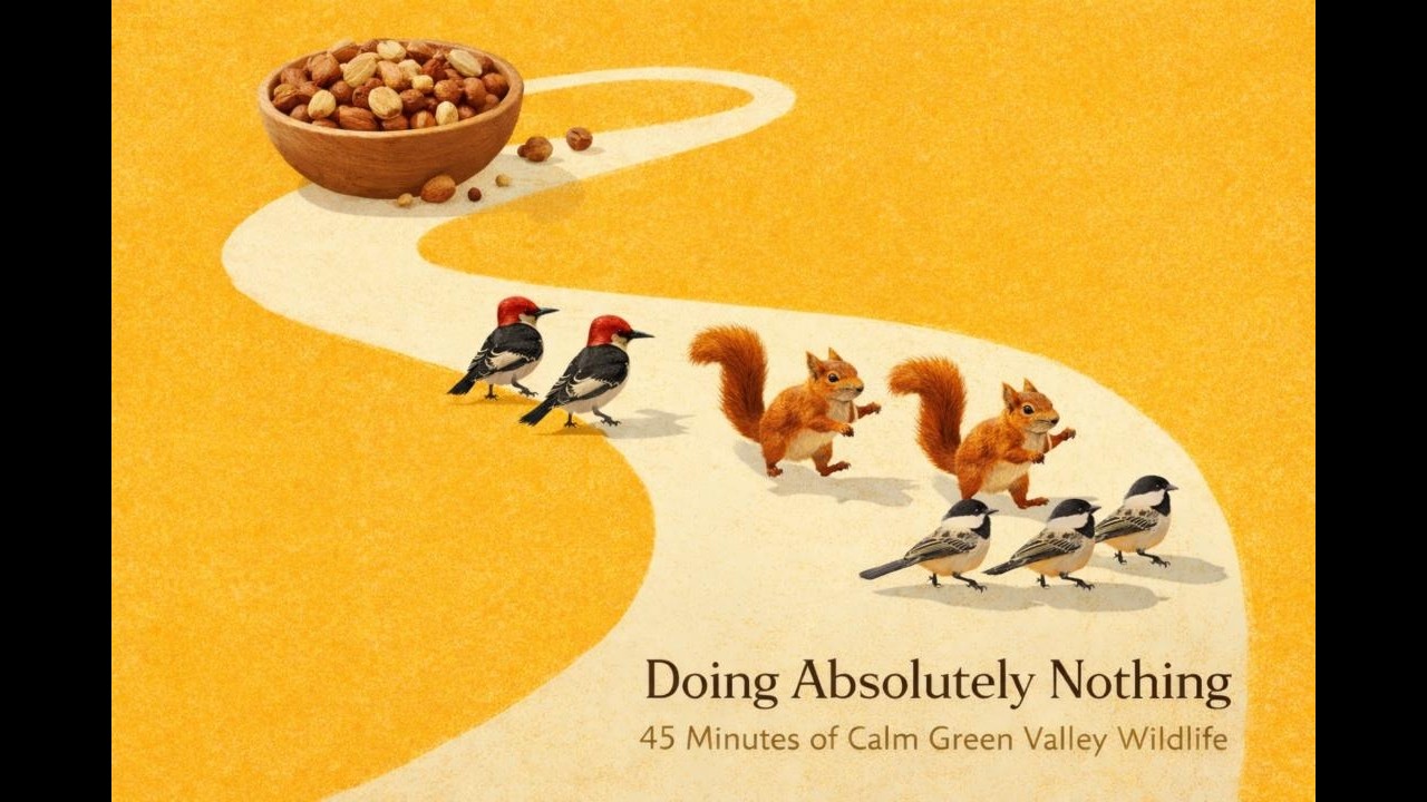 Peaceful Backyard Wildlife Ambience | Red Squirrels, Woodpeckers & Chickadees (45 Minutes)