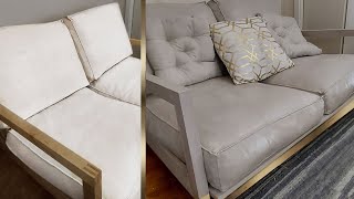 DIY Trial - FABRIC to FAUX LEATHER with Latex Paint - Painted love seat Hack