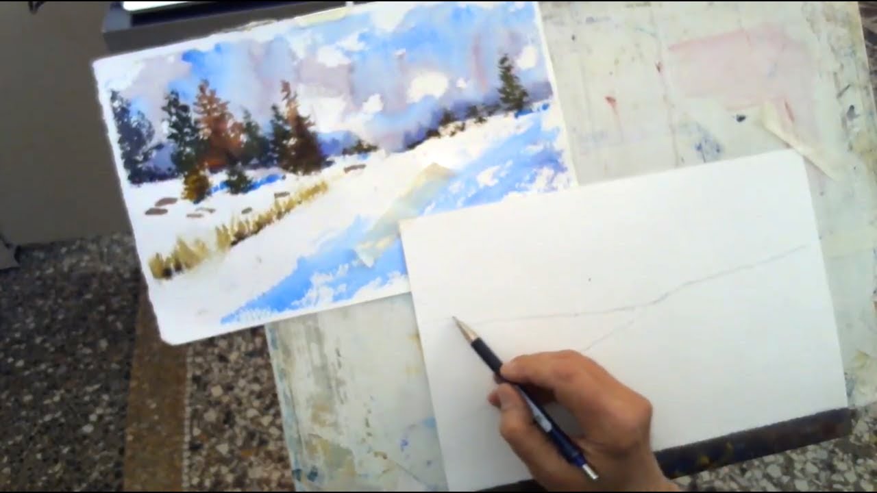 Disegno Paesaggio Invernale In Acquarello 1 4 Youtube