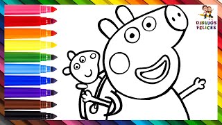 Dibuja Y Colorea A Peppa Pig Con Su Osito De Peluche Dibujos Para Niños