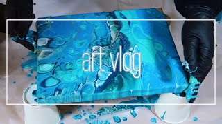 #41【art vlog】アクリル絵の具をこぼして青い絵を描く/* 青鰐(blue crocodile)【フルイドアート】