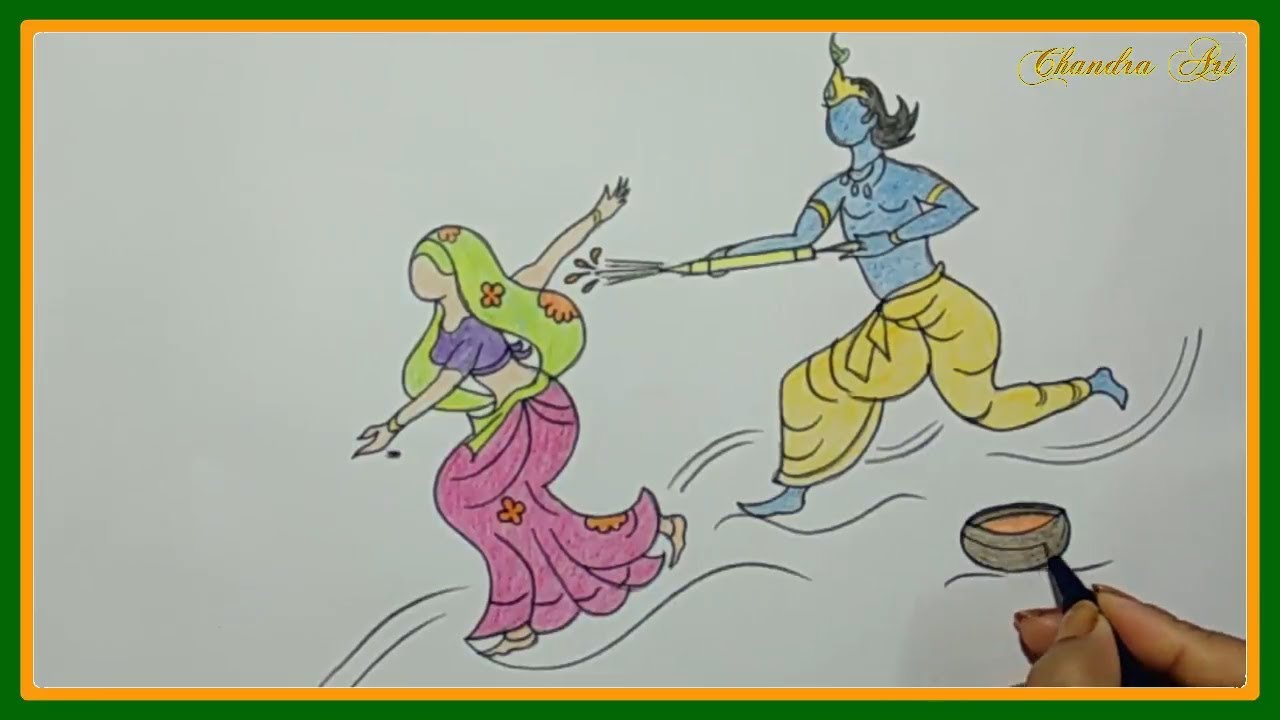 Drawing Radha Krishna Playing Holi How To Draw Radha Krishna
