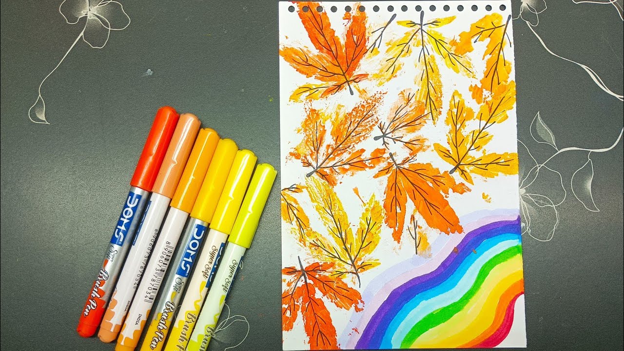 Beautiful Leaf Printing Art with Rainbow 🌈 | Easy Nature Painting Idea for Beginners