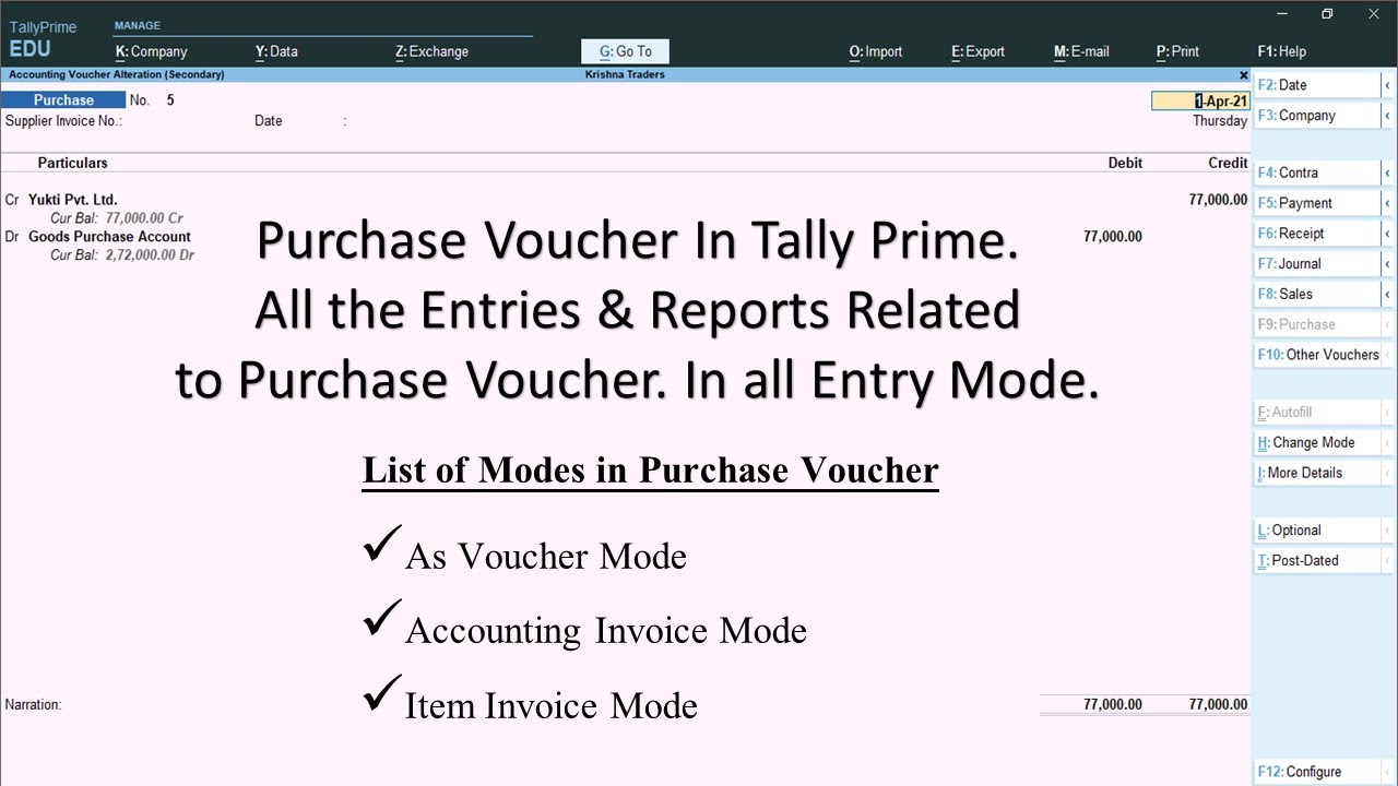 Purchase Voucher Entry In Tally Prime Purchase Voucher Kya Hota Hai