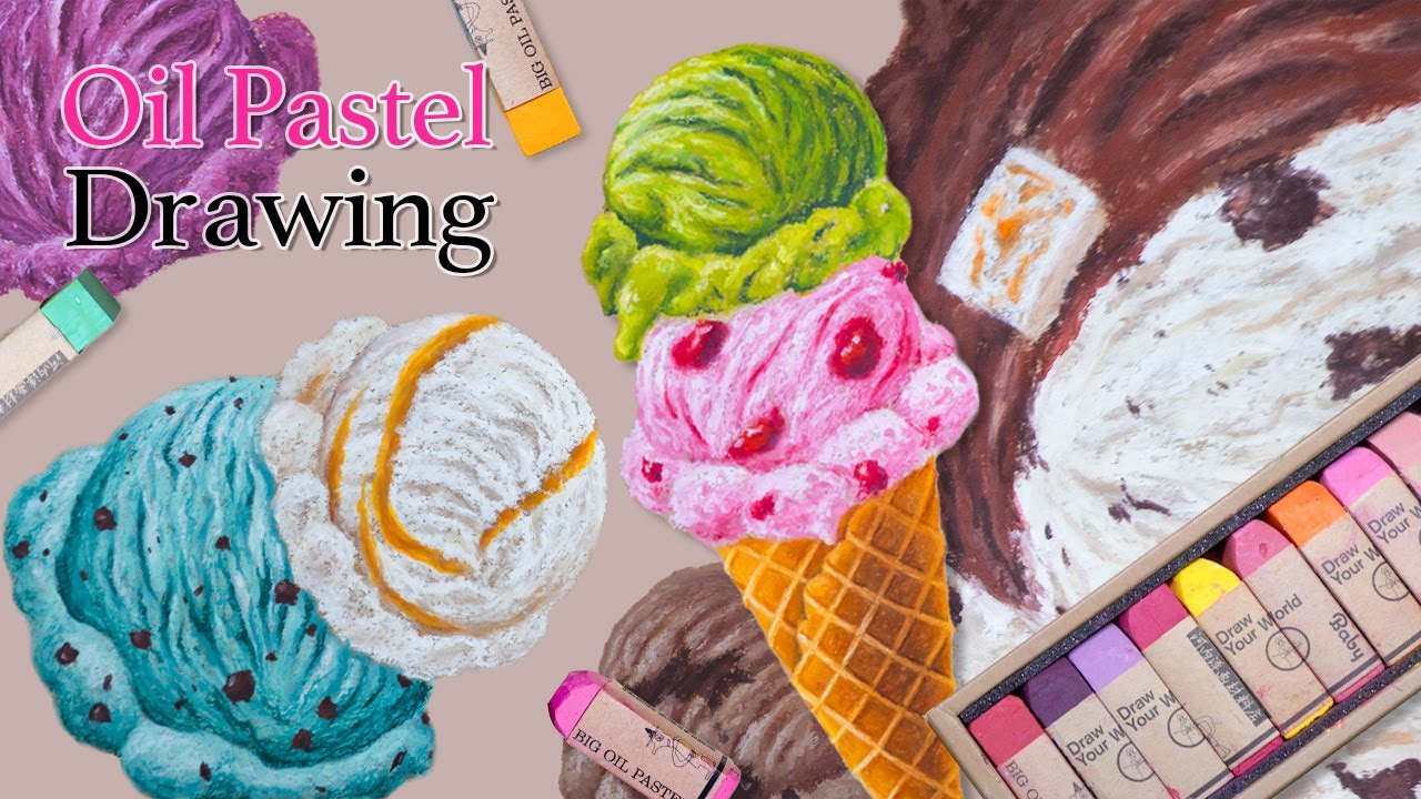 【BIG OIL PASTEL】オイルパステルでアイスクリームを描く