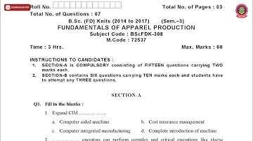 BSC FD KNITS 3RD SEM FUNDAMENTALS OF APPAREL PRODUCTION MAY 2019 | PTU