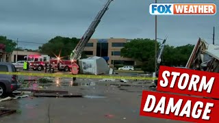 Possible Tornado Causes Significant Damage To Buildings In Katy, TX