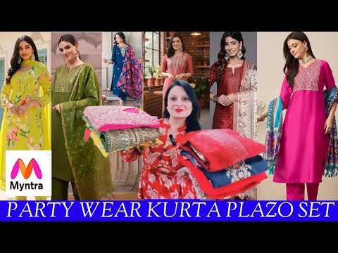 MYNTRA PARTY WEAR KURTA PLAZO SET/EMBROIDERY WORK KURTA SET for FUNCTION, WEDDING