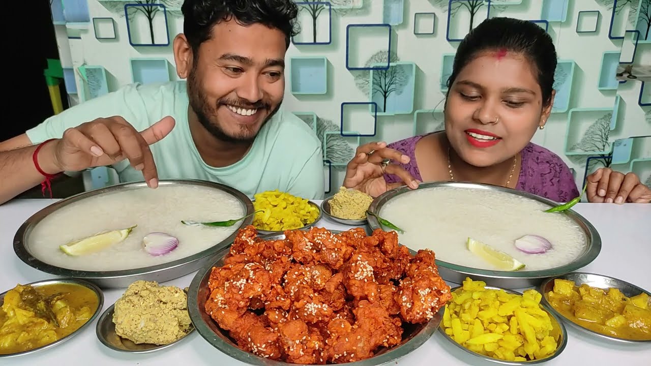 goromer surute panta vat sathe chicken pokora eating challenge