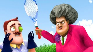Tennis Battle Miss T vs Hello Neighbor - Scary Teacher 3D Animation