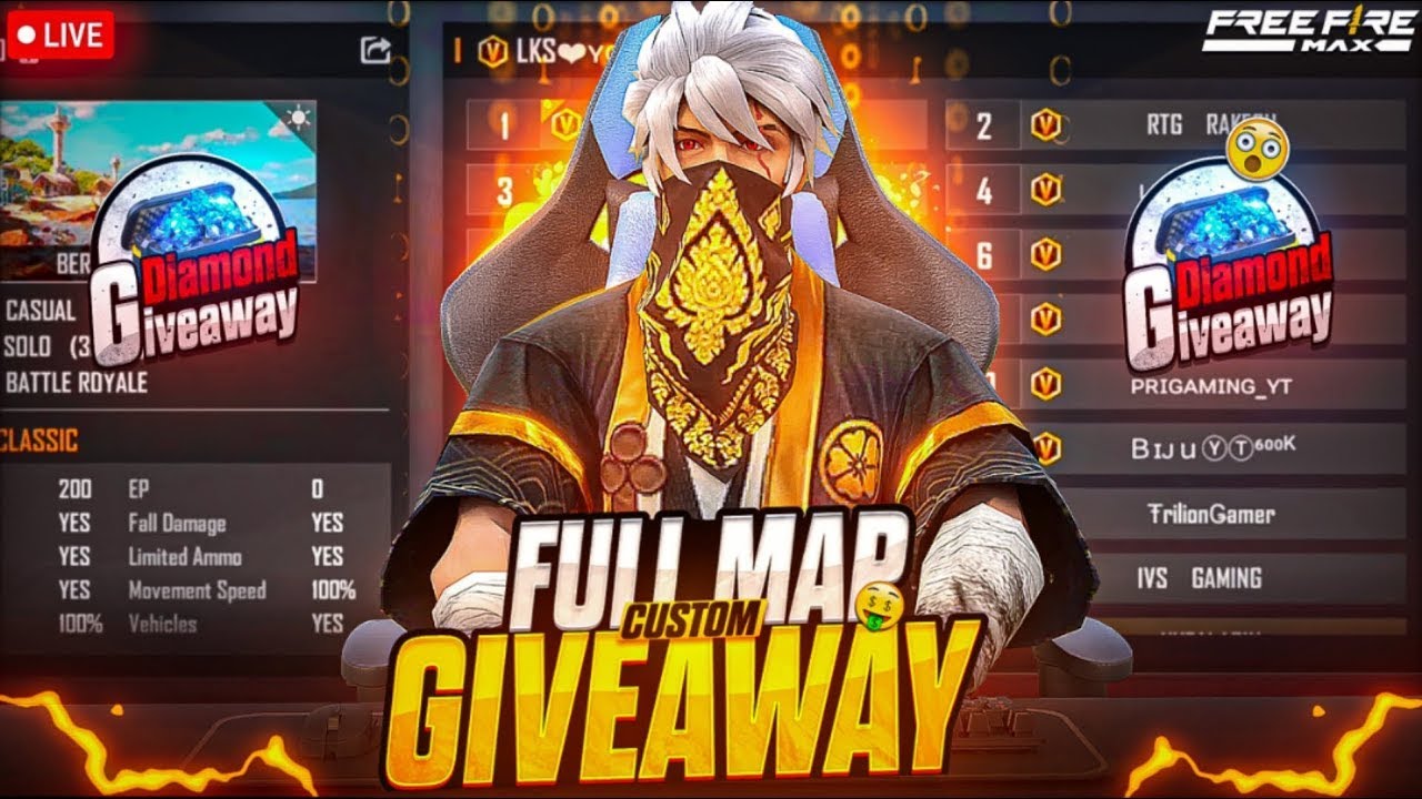 FREE FIRE LIVE CUSTOM ROOM GIVEAWAY | FF LIVE TEAM CODE GIVEAWAY | FF LIVE GIVEAWAY DJ ALOK |FF LIVE