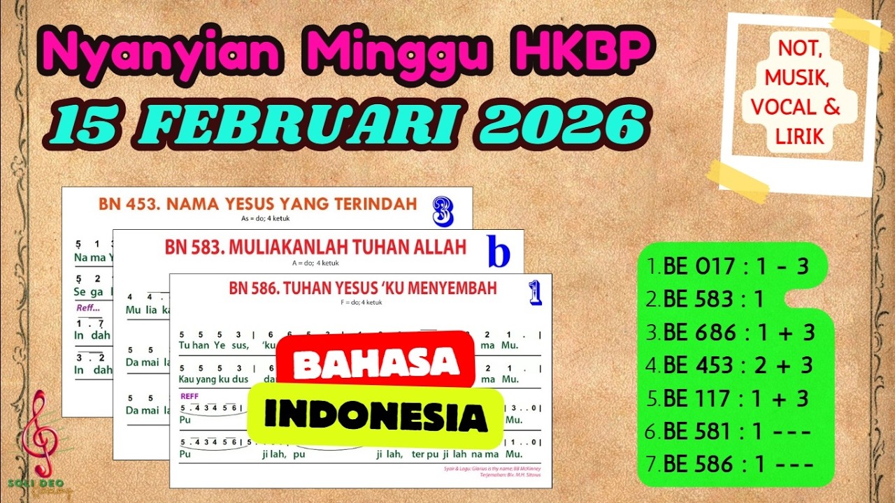 Nyanyian Ibadah Minggu | 15 FEBRUARI 2026 | HKBP | Bahasa Indonesia | Not, Musik, Vocal dan Lirik